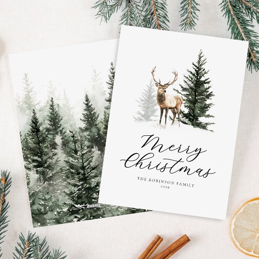 Watercolor Herten Bos Kerstkaart