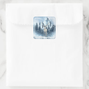 Watercolor herten en sneeuw op maat gemaakte vakan vierkante sticker