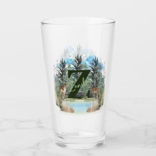 Watercolor Herten Gepersonaliseerde Monogram Lette Glas (Achterkant)