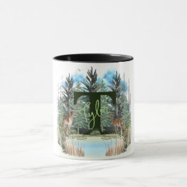 Watercolor Herten Gepersonaliseerde Monogram Lette Mok