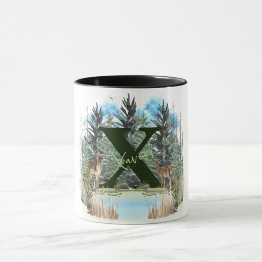 Watercolor Herten Gepersonaliseerde Monogram Lette Mok (Midden)