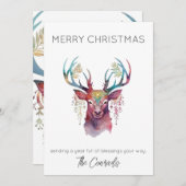 Watercolor Herten Kerstkaart Kaart (Voorkant / Achterkant)