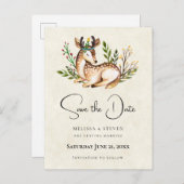 Watercolor Herten Liggen Boho Save the Date Uitnodiging Briefkaart (Voorkant / Achterkant)