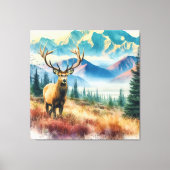 Watercolor Herten met Gewei Canvas Afdruk (Voorkant)