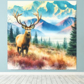 Watercolor Herten met Gewei Canvas Afdruk (Insitu (Houten vloer))