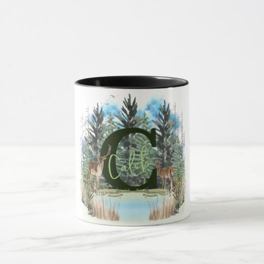 Watercolor Herten Persoonlijk Monogram Letter C Mok (Midden)
