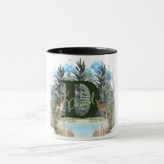 Watercolor Herten Persoonlijk Monogram Letter D Mok (Midden)