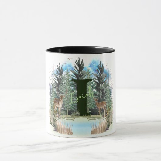 Watercolor Herten Persoonlijk Monogram Letter I Mok (Midden)