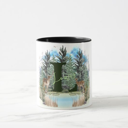 Watercolor Herten Persoonlijk Monogram Letter L Mok (Midden)