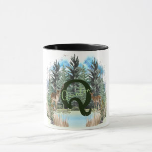 Watercolor Herten Persoonlijk Monogram Letter Q Mok