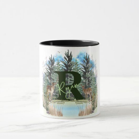 Watercolor Herten Persoonlijk Monogram Letter R Mok (Midden)