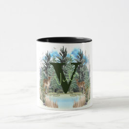 Watercolor Herten Persoonlijk Monogram Letter V Mok
