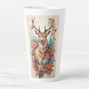 Watercolor Hertenkop - Bloemige Herten Koffiekop - Latte Mok