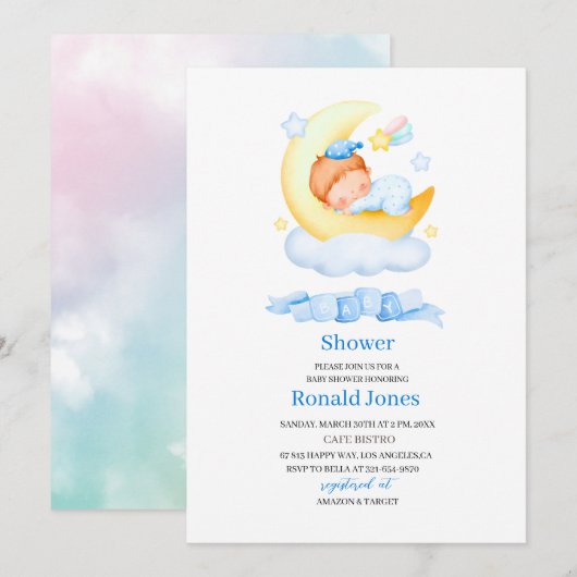 Watercolor het is jongen Blauw Boho Nursery Baby S Kaart (Voorkant / Achterkant)