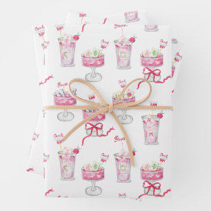 Watercolor hete roze mahjong cocktails inpakpapier vel