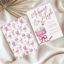 Watercolor hete roze mahjong cocktailsfeestje