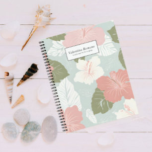 Watercolor Hibiscus Bloemen tropisch Gepersonalise Notitieboek