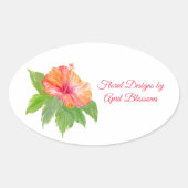 Watercolor Hibiscus Bloemist Ovale Sticker (Voorkant)