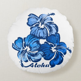 Watercolor Hibiscus Hawaiiaans Bloemmotief Omkeerb Rond Kussen