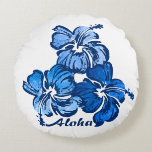 Watercolor Hibiscus Hawaiiaans Bloemmotief Omkeerb Rond Kussen