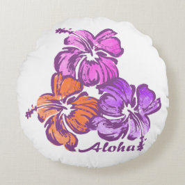 Watercolor Hibiscus Hawaiiaans Bloemmotief Omkeerb Rond Kussen