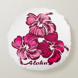 Watercolor Hibiscus Hawaiiaanse Bloem Omkeerbaar Rond Kussen