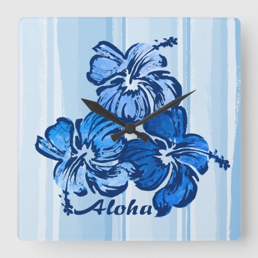 Watercolor Hibiscus Hawaiian Wall Clocks Vierkante Klok (Voorkant)