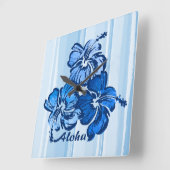 Watercolor Hibiscus Hawaiian Wall Clocks Vierkante Klok (Hoek)