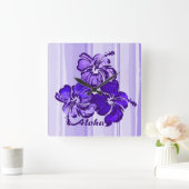 Watercolor Hibiscus Hawaiian Wall Clocks Vierkante Klok (Huis)