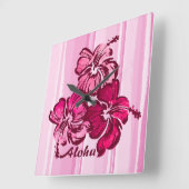 Watercolor Hibiscus Hawaiian Wall Clocks Vierkante Klok (Hoek)