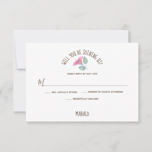 Watercolor Hibiscus Maui Bruiloft RSVP Kaartje (Voorkant)