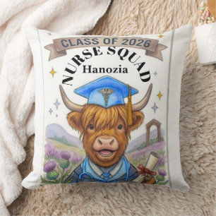 Watercolor Highland Koe Verpleegster Shaggy's Kit  Kussen