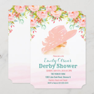 Watercolor Hoed Bloem Derby Shower Uitnodiging