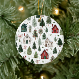 Watercolor Holiday Pattern Christmas Ornament