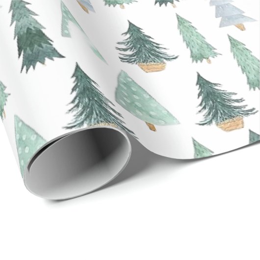 Watercolor Holiday Tree Wrapping Paper Cadeaupapier (Rol Hoek)