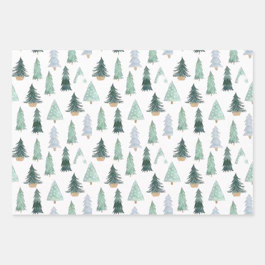 Watercolor Holiday Tree Wrapping Paper Sheets (Voorkant)