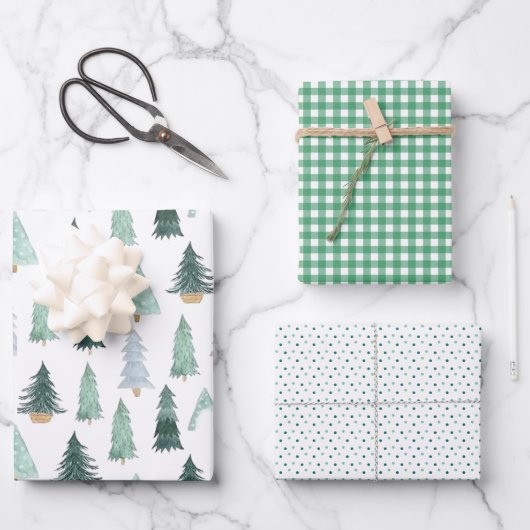 Watercolor Holiday Tree Wrapping Paper Sheets (Voorkant)