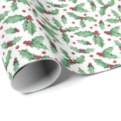 Watercolor Holly and Berries Christmas Cadeaupapier (Rol Hoek)