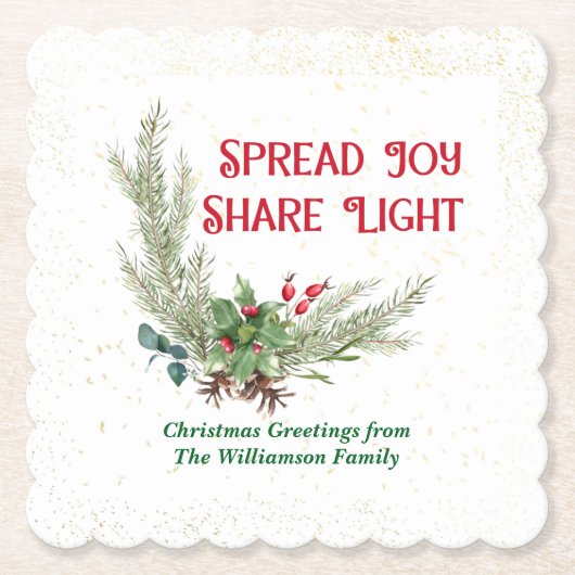 Watercolor Holly Berries Bouquet Christmas Kartonnen Onderzetters (Voorkant)