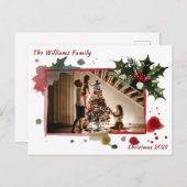 Watercolor Holly Berries Christmas Tree Holiday Briefkaart (Voorkant / Achterkant)