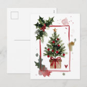 Watercolor Holly Berries Christmas Tree Holiday Feestdagenkaart (Voorkant / Achterkant)