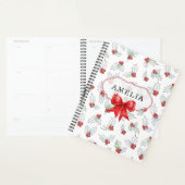Watercolor Holly Berries Red Ribbon Custom Name Planner (Display)