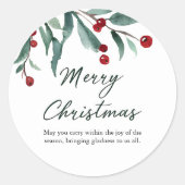 Watercolor Holly Berry Christmas Ronde Sticker (Voorkant)