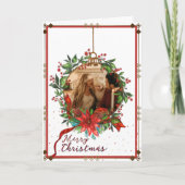 Watercolor Holly Berry Christmas Wreath Photo Card Feestdagen Kaart (Voorkant)