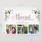 Watercolor Holly Berry Family Photo Christmas Card Feestdagenkaart (Voorkant)