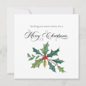 Watercolor Holly Elegant Script Calligraphy Feestdagenkaart (Voorkant)