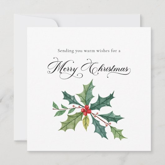 Watercolor Holly Elegant Script Calligraphy Feestdagenkaart (Voorkant)