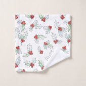 Watercolor Holly Leaves and Red Berries Bad Handdoek (Wasdoekje)