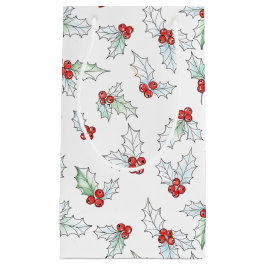 Watercolor Holly Leaves and Red Berries Christmas Klein Cadeauzakje