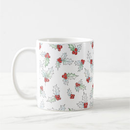 Watercolor Holly Leaves and Red Berries Christmas Koffiemok